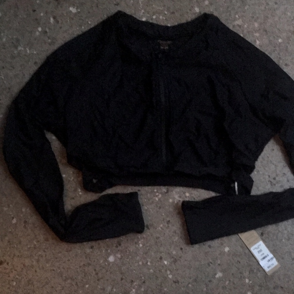 Swim Systems crop top swim top.  Front zipper.  Side cut outs.